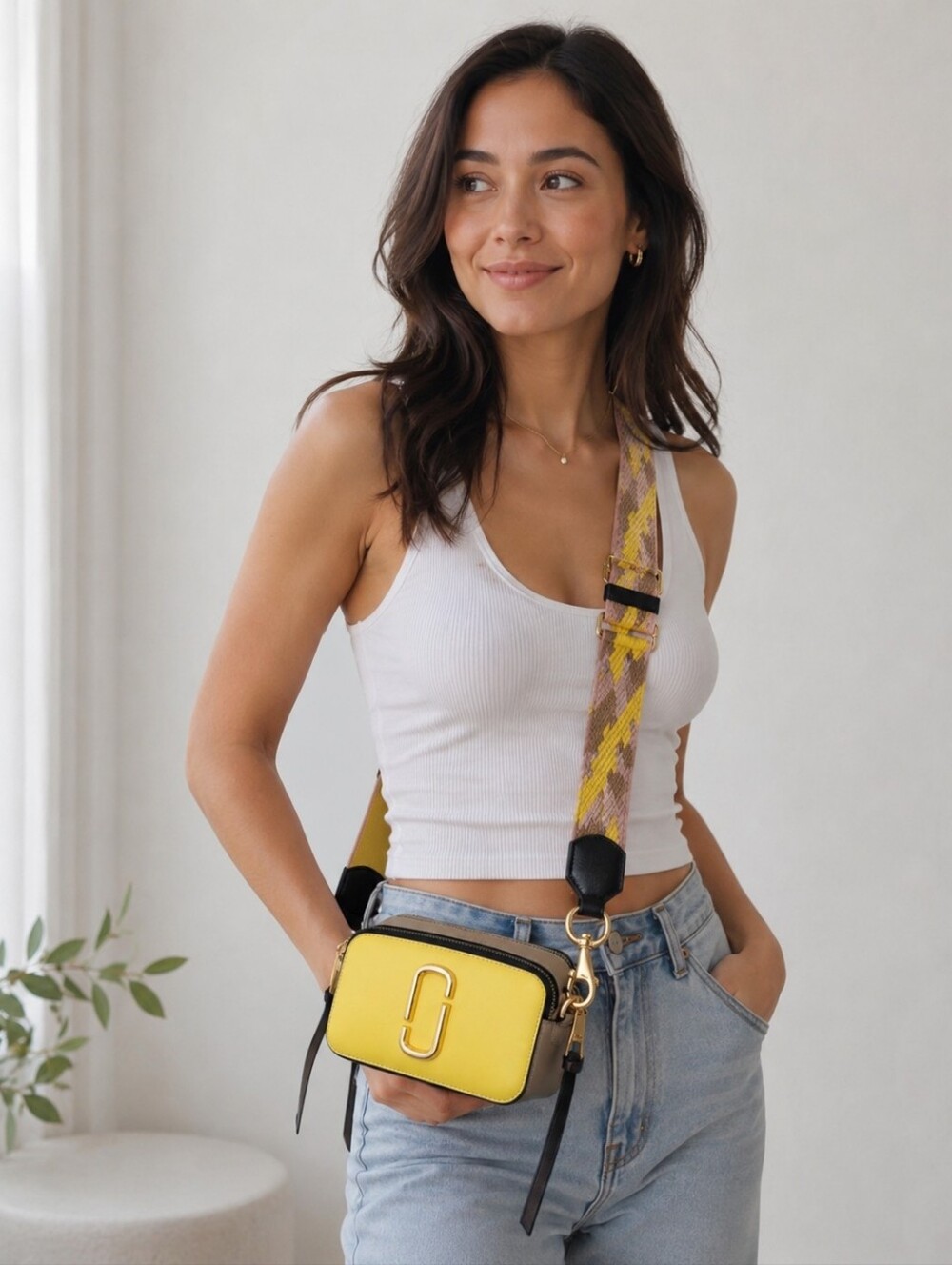 Marc Jacobs Yellow Crossbody Camera Bag with Gold Hardware